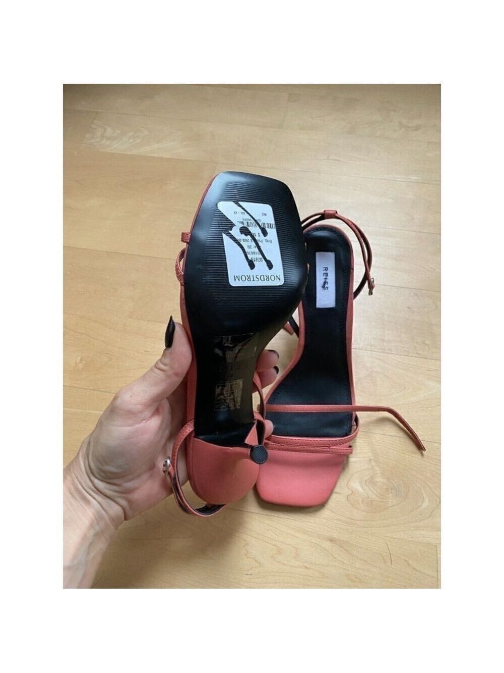 Reiss "Bali" Leather Strappy Coral Heels - Picture 4 of 8